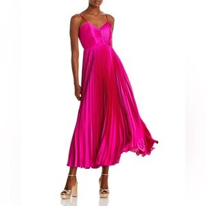 MILLY Magenta Pink Hallie Pleated Midi Dress